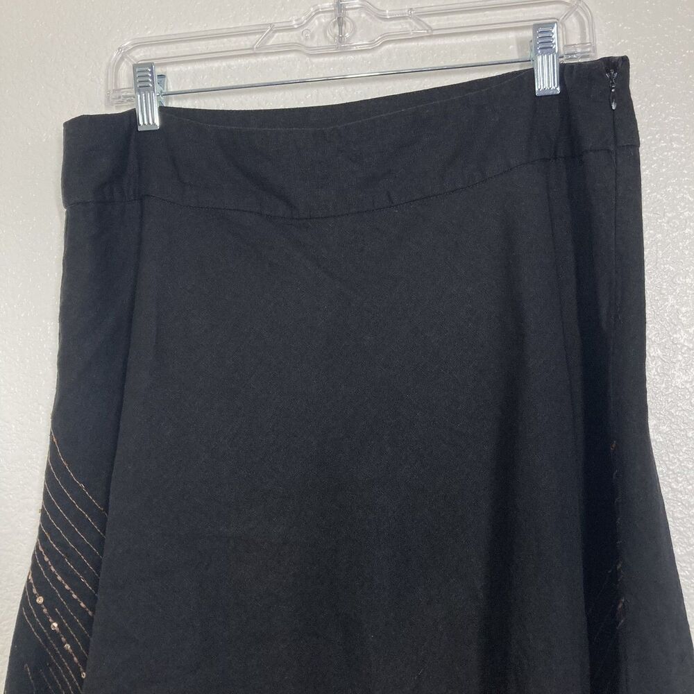 Carole Little Skirt Womens 14 Black Linen Rayon Midi Sequin Embroidered Lined - Picture 5 of 14
